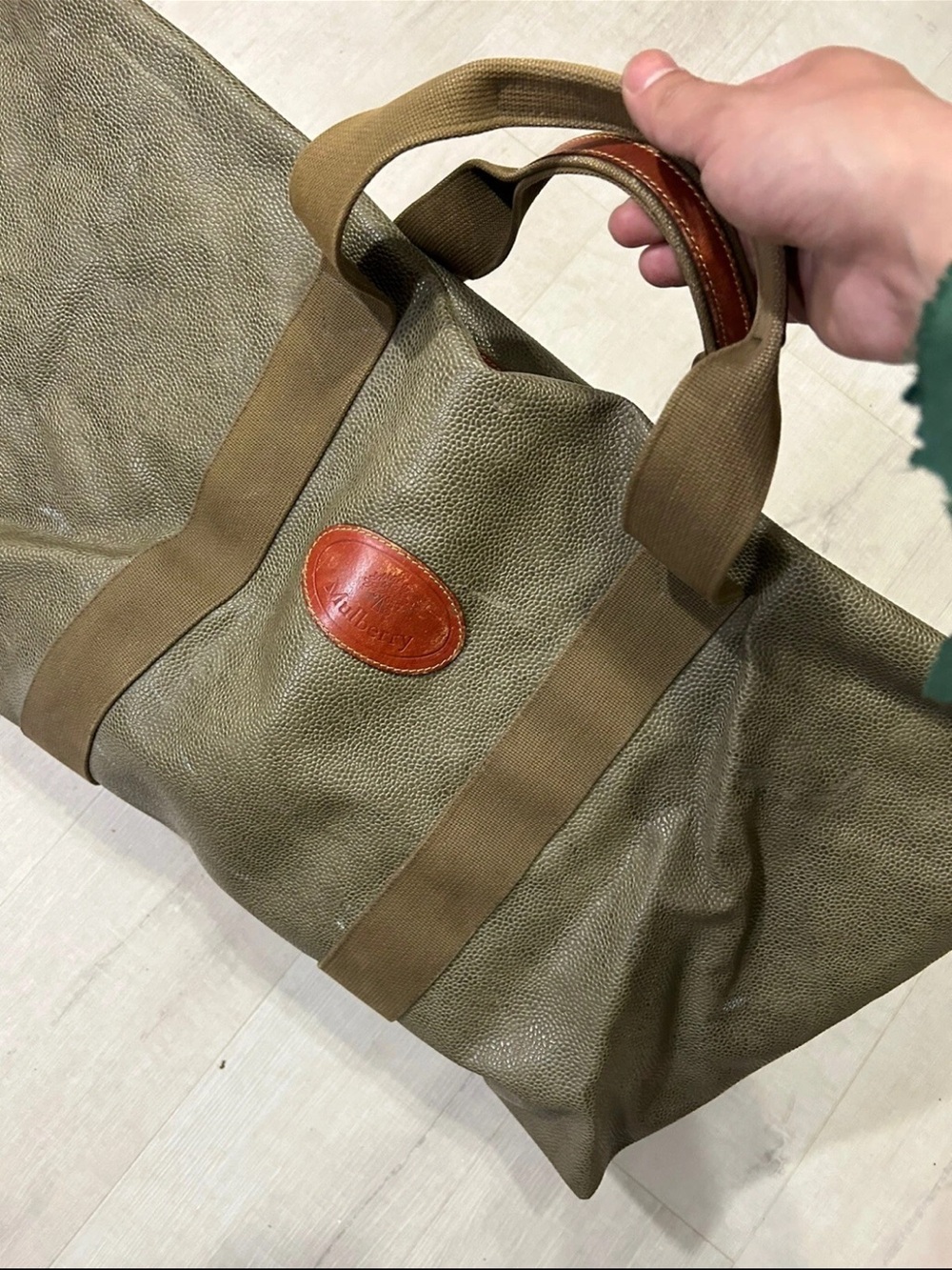 Mulberry Olive Green Canvas Tote with Brown Leather Accents